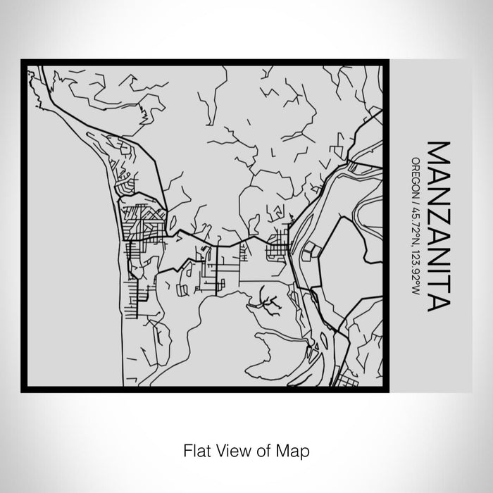 Rendered View of Manzanita Oregon Map on 20oz Stainless Steel Insulated Bottle with Bamboo Top with printed Tactile Lines Map in Black