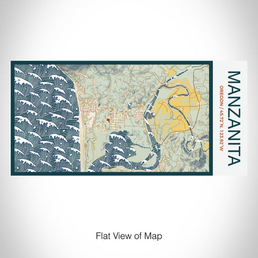 Rendered View of Manzanita Oregon Map on 17oz Stainless Steel Insulated Bottle with printed woodblock style map
