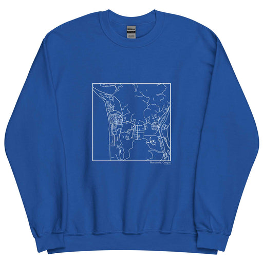 Manzanita Oregon  Map Unisex Crewneck Sweater with City inscription in Royal Blue