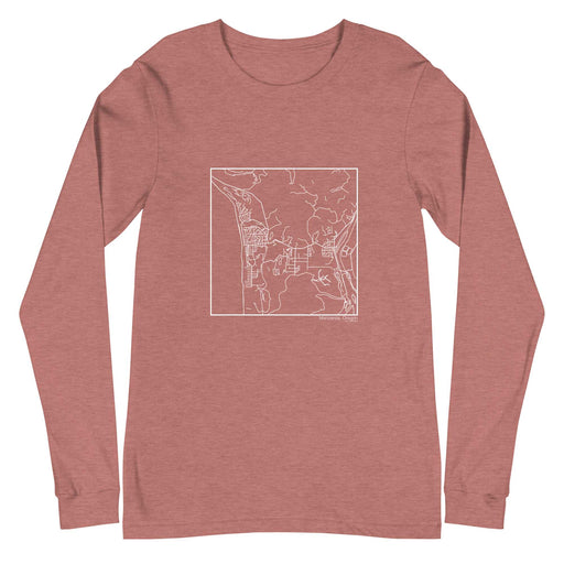 Manzanita Oregon  Map Unisex Long-Sleeve T-shirt with City inscription in Heather Mauve