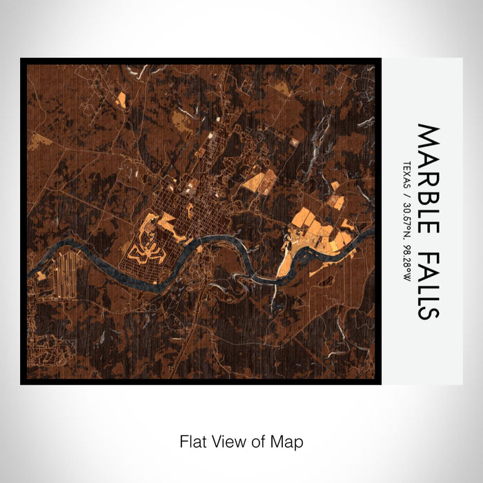 Rendered View of Marble Falls Texas Map on 20oz Stainless Steel Insulated Bottle with Bamboo Top with printed ember style map