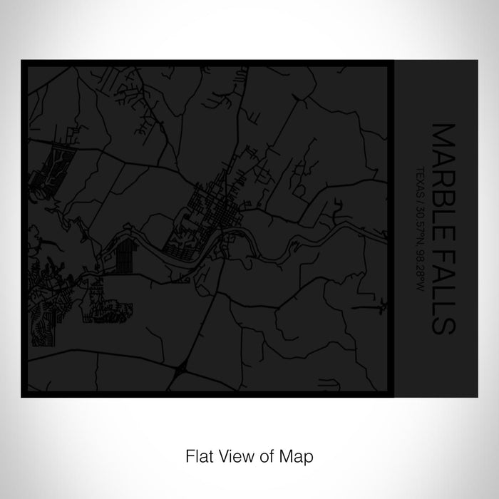 Rendered View of Marble Falls Texas Map on 20oz Stainless Steel Insulated Bottle with Bamboo Top in Matte Black with printed Tactile Lines Map in Black