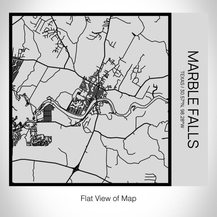 Rendered View of Marble Falls Texas Map on 17oz Stainless Steel Insulated Tumbler in Tactile Lines with Succulent in Background