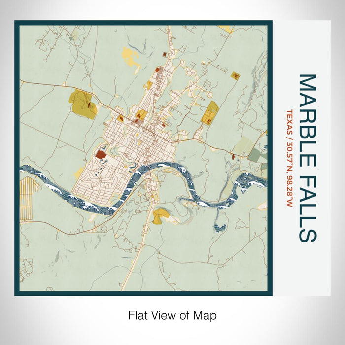 Rendered View of Marble Falls Texas Map on 17oz Stainless Steel Insulated Tumbler in Woodblock Map Style
