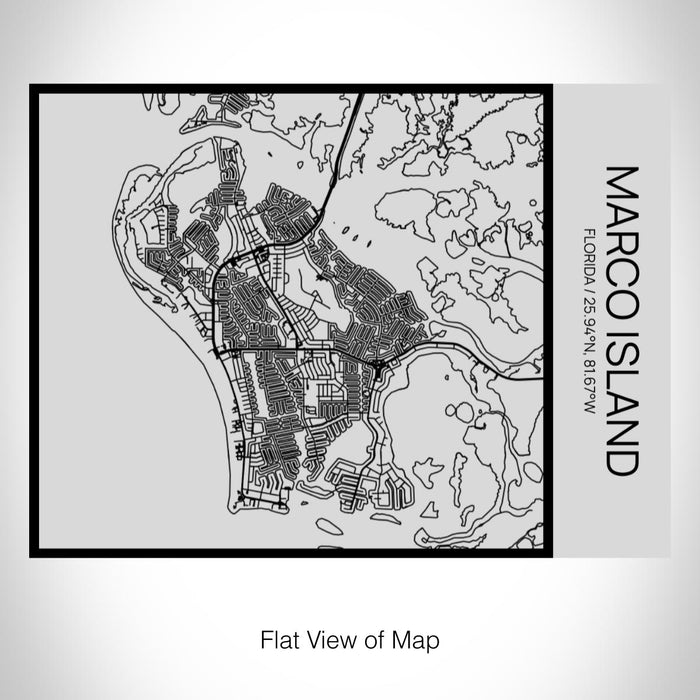 Rendered View of Marco Island Florida Map on 20oz Stainless Steel Insulated Bottle with Bamboo Top with printed Tactile Lines Map in Black