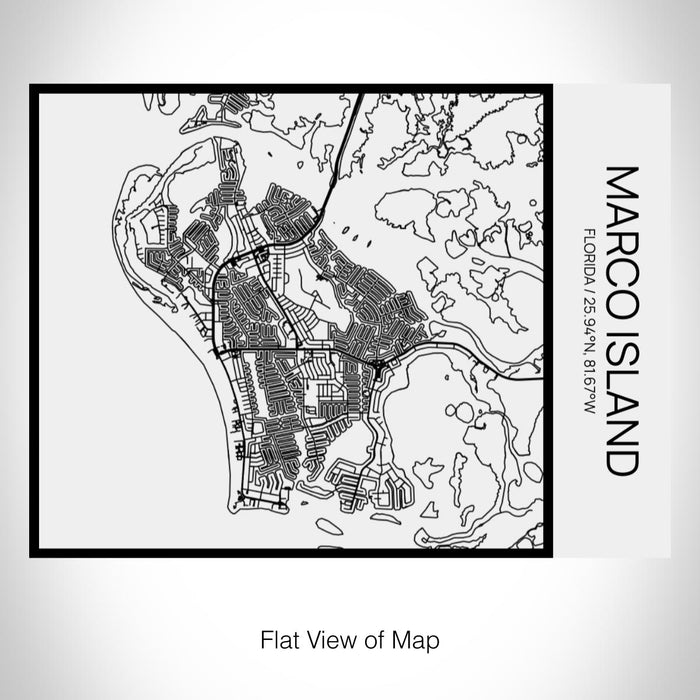 Rendered View of Marco Island Florida Map on 20oz Stainless Steel Insulated Bottle with Bamboo Top in Matte White with printed Tactile Lines Map in Black