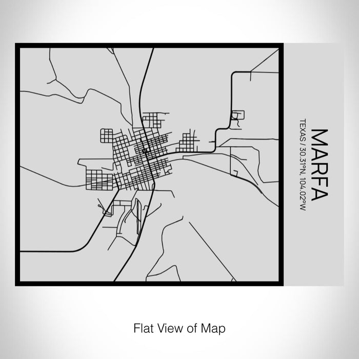Rendered View of Marfa Texas Map on 20oz Stainless Steel Insulated Bottle with Bamboo Top with printed Tactile Lines Map in Black