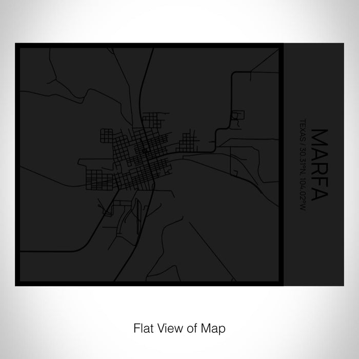 Rendered View of Marfa Texas Map on 20oz Stainless Steel Insulated Bottle with Bamboo Top in Matte Black with printed Tactile Lines Map in Black