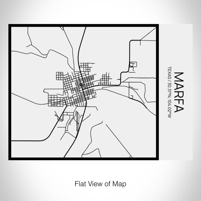 Rendered View of Marfa Texas Map on 20oz Stainless Steel Insulated Bottle with Bamboo Top in Matte White with printed Tactile Lines Map in Black