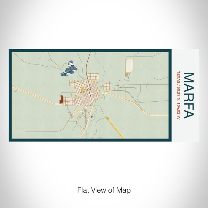 Rendered View of Marfa Texas Map on 17oz Stainless Steel Insulated Bottle with printed woodblock style map