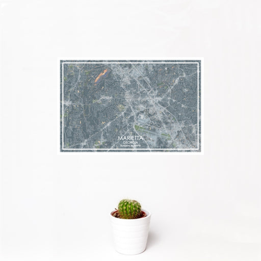 12x18 Marietta Georgia Map Print Landscape Orientation in Afternoon Style With Small Cactus Plant in White Planter