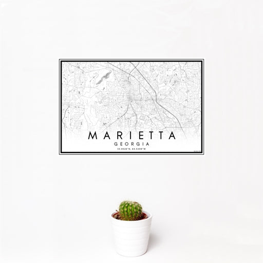 12x18 Marietta Georgia Map Print Landscape Orientation in Classic Style With Small Cactus Plant in White Planter