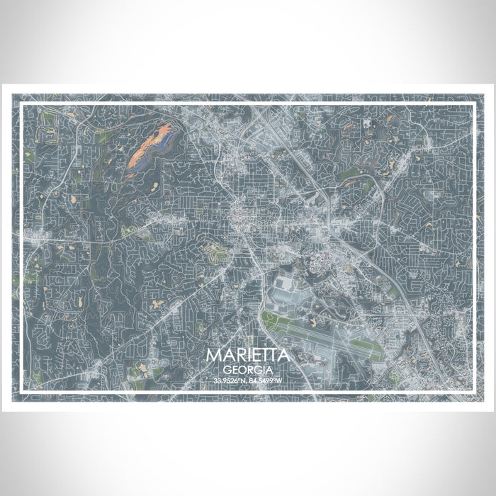 Marietta Georgia Map Print Landscape Orientation in Afternoon Style With Shaded Background