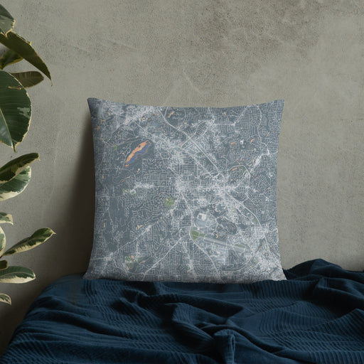 Custom Marietta Georgia Map Throw Pillow in Afternoon on Bedding Against Wall