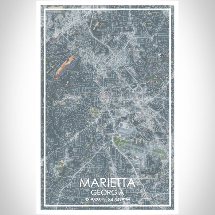 Marietta Georgia Map Print Portrait Orientation in Afternoon Style With Shaded Background