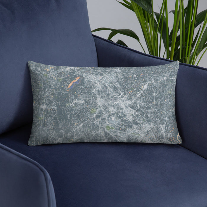Custom Marietta Georgia Map Throw Pillow in Afternoon on Blue Colored Chair