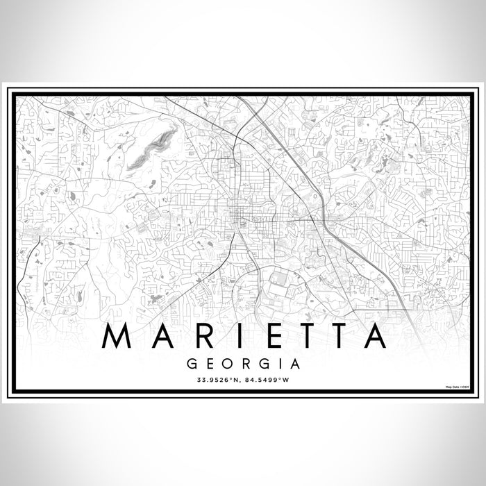 Marietta Georgia Map Print Landscape Orientation in Classic Style With Shaded Background