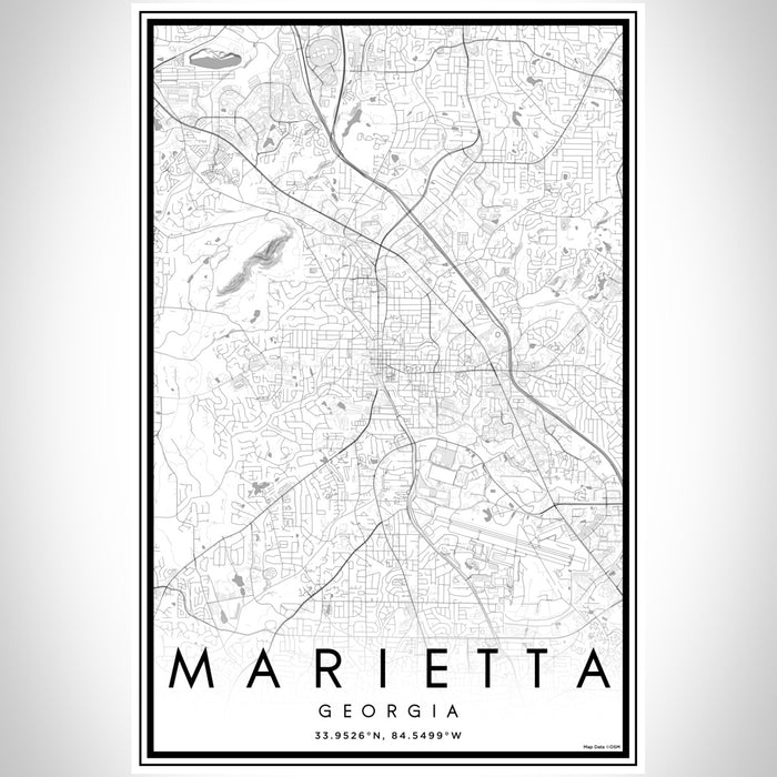 Marietta Georgia Map Print Portrait Orientation in Classic Style With Shaded Background
