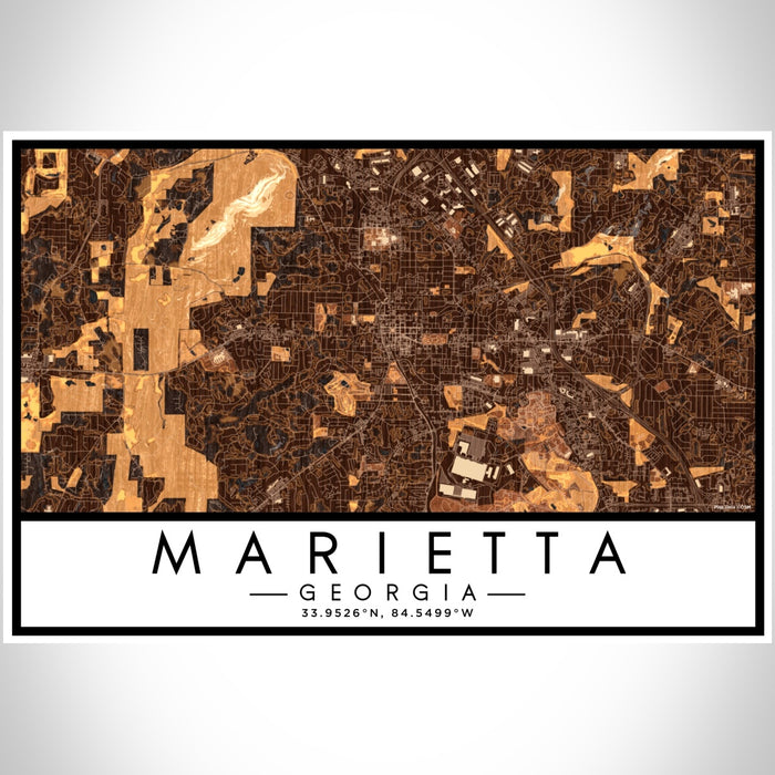Marietta Georgia Map Print Landscape Orientation in Ember Style With Shaded Background