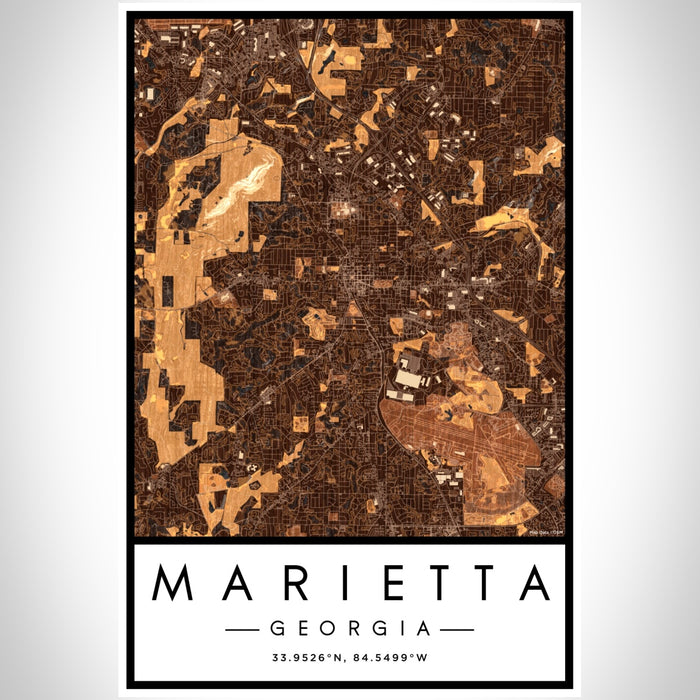 Marietta Georgia Map Print Portrait Orientation in Ember Style With Shaded Background
