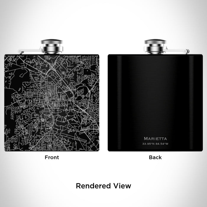 Rendered View of Marietta Georgia Map Engraving on 6oz Stainless Steel Flask in Black