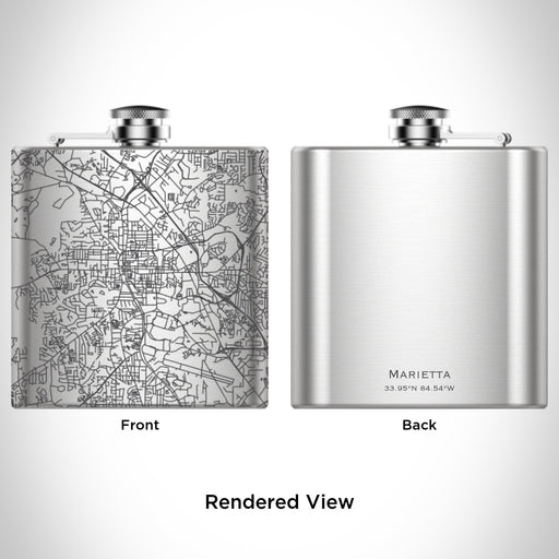 Rendered View of Marietta Georgia Map Engraving on 6oz Stainless Steel Flask