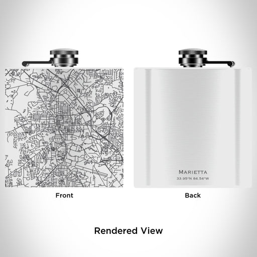 Rendered View of Marietta Georgia Map Engraving on 6oz Stainless Steel Flask in White