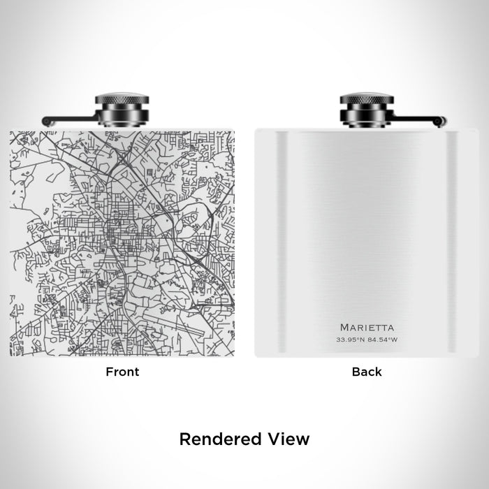 Rendered View of Marietta Georgia Map Engraving on 6oz Stainless Steel Flask in White