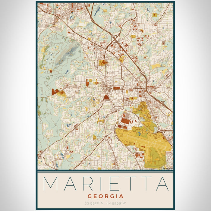 Marietta Georgia Map Print Portrait Orientation in Woodblock Style With Shaded Background