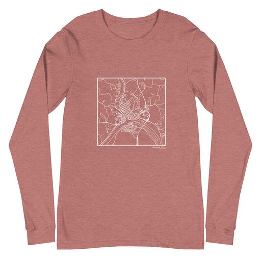 Marietta Ohio  Map Unisex Long-Sleeve T-shirt with City inscription in Heather Mauve