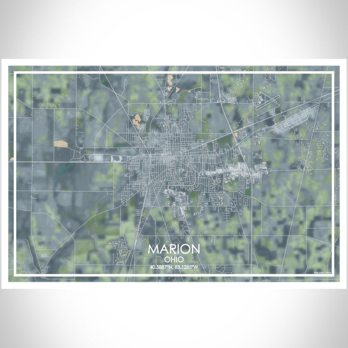 Marion Ohio Map Print Landscape Orientation in Afternoon Style With Shaded Background