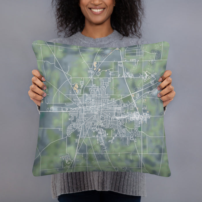 Person holding 18x18 Custom Marion Ohio Map Throw Pillow in Afternoon