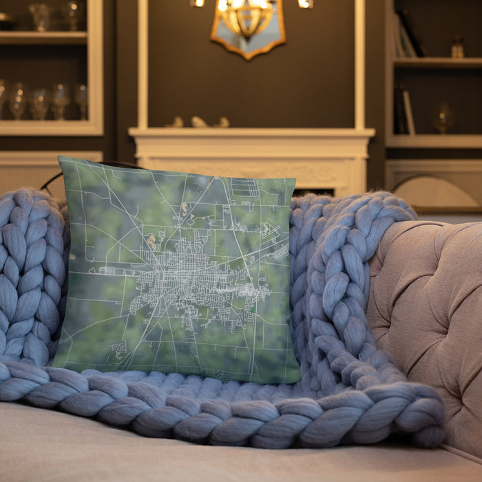 Custom Marion Ohio Map Throw Pillow in Afternoon on Cream Colored Couch