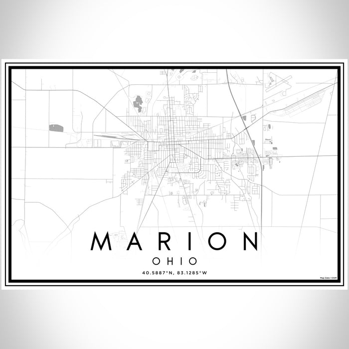 Marion Ohio Map Print Landscape Orientation in Classic Style With Shaded Background