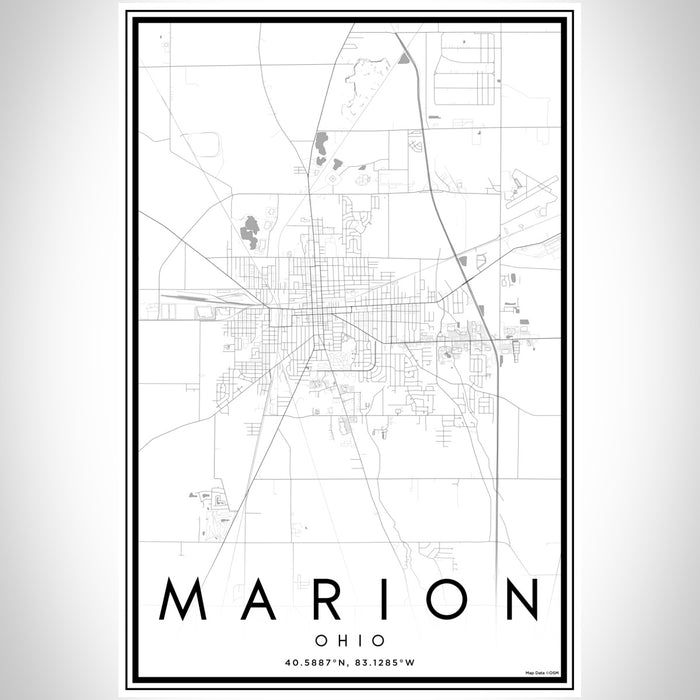 Marion Ohio Map Print Portrait Orientation in Classic Style With Shaded Background