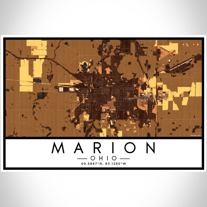Marion Ohio Map Print Landscape Orientation in Ember Style With Shaded Background