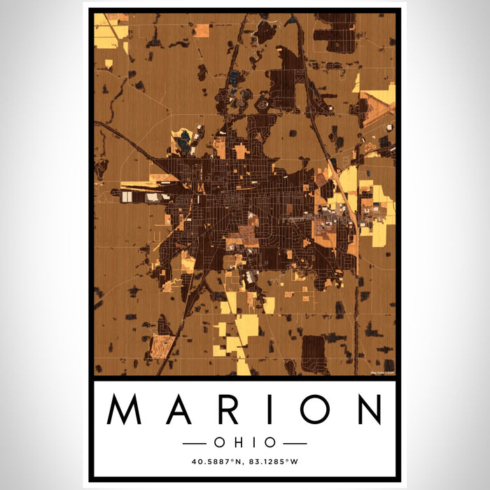 Marion Ohio Map Print Portrait Orientation in Ember Style With Shaded Background