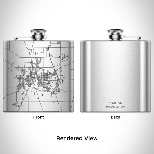 Rendered View of Marion Ohio Map Engraving on 6oz Stainless Steel Flask