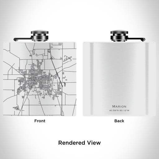 Rendered View of Marion Ohio Map Engraving on 6oz Stainless Steel Flask in White