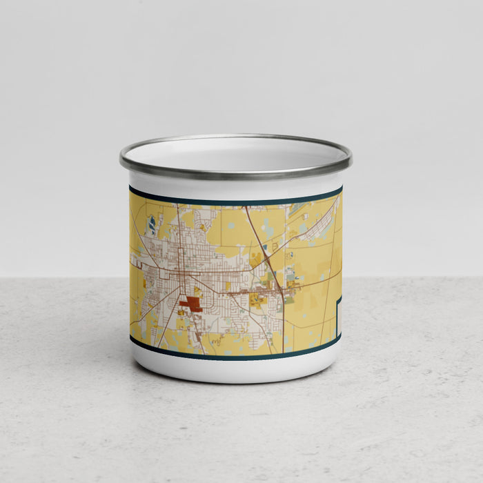 Front View Custom Marion Ohio Map Enamel Mug in Woodblock