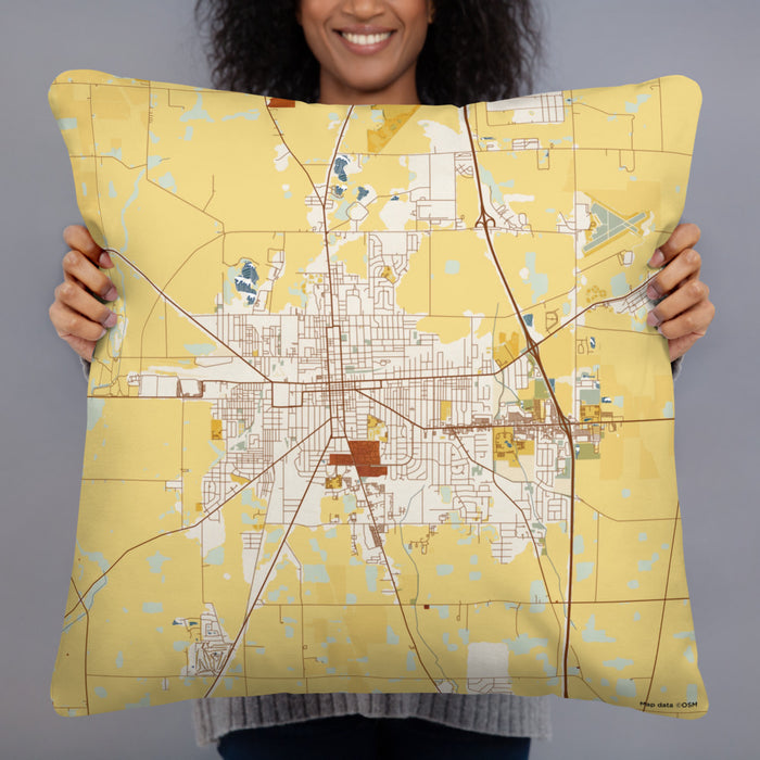 Person holding 22x22 Custom Marion Ohio Map Throw Pillow in Woodblock