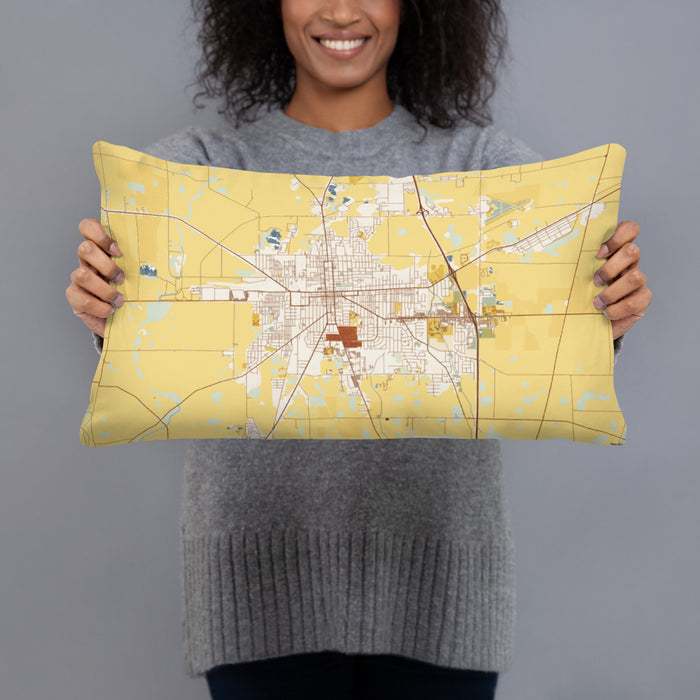 Person holding 20x12 Custom Marion Ohio Map Throw Pillow in Woodblock