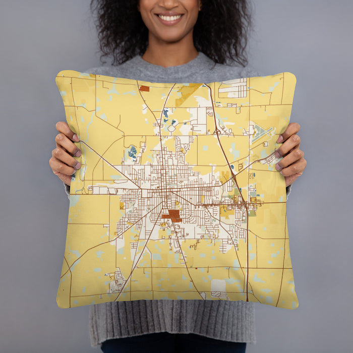 Person holding 18x18 Custom Marion Ohio Map Throw Pillow in Woodblock