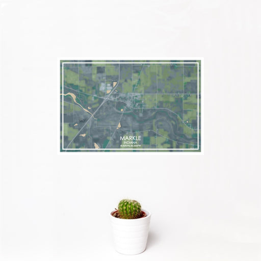 12x18 Markle Indiana Map Print Landscape Orientation in Afternoon Style With Small Cactus Plant in White Planter