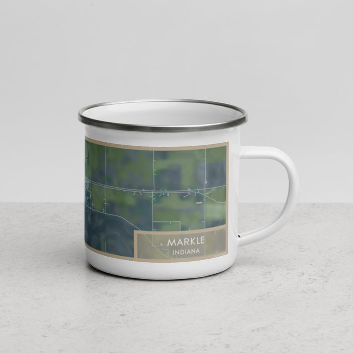 Right View Custom Markle Indiana Map Enamel Mug in Afternoon