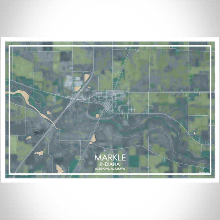 Markle Indiana Map Print Landscape Orientation in Afternoon Style With Shaded Background