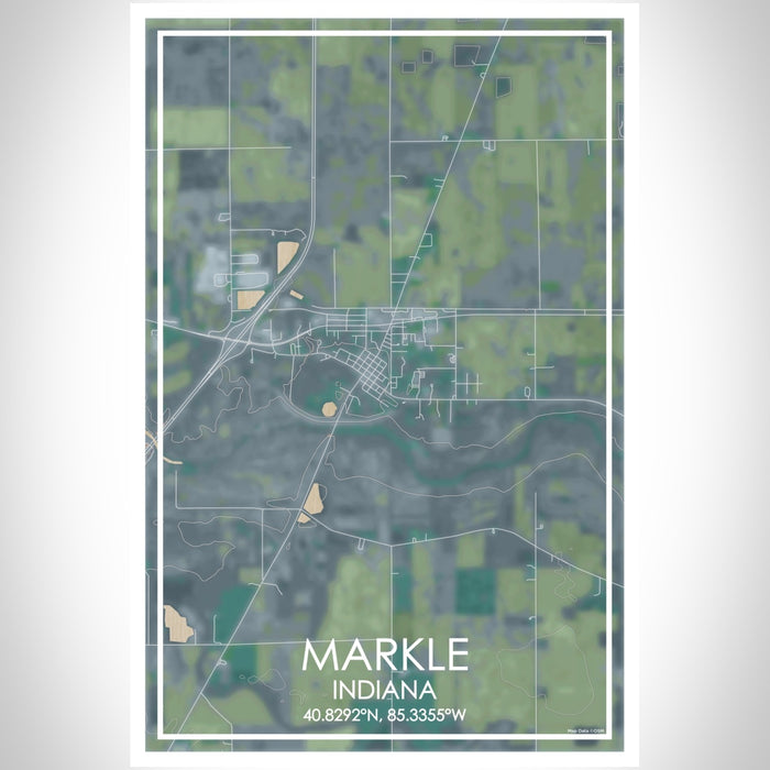 Markle Indiana Map Print Portrait Orientation in Afternoon Style With Shaded Background