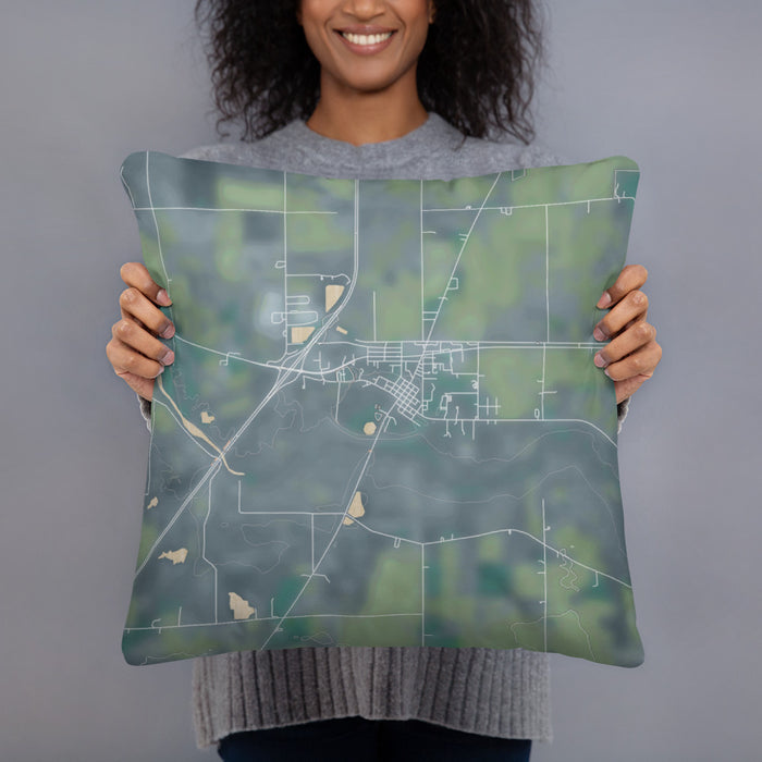 Person holding 18x18 Custom Markle Indiana Map Throw Pillow in Afternoon