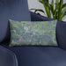 Custom Markle Indiana Map Throw Pillow in Afternoon on Blue Colored Chair