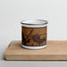 Front View Custom Markle Indiana Map Enamel Mug in Ember on Cutting Board